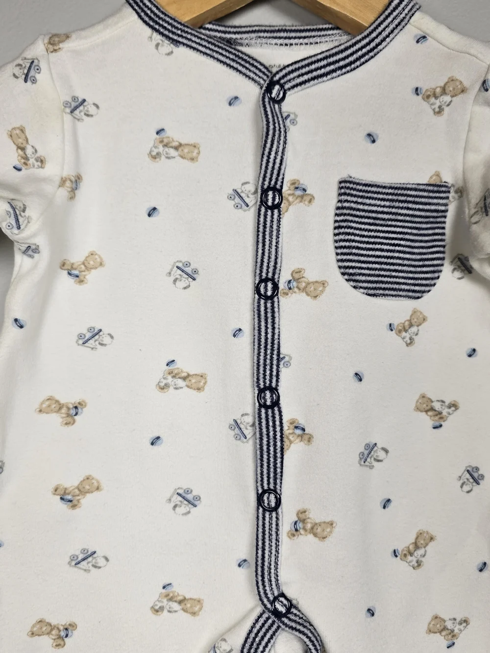 First Impressions White Footed One-Piece with Navy Trim and Puppy Print